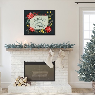 Peace on Earth Christmas Floral Framed Canvas Art