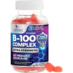 Super B Complex Gummy with Vitamin C & Folic Acid, Extra Strength Vitamin B Gummies Supplement with Niacin, B6, Folic Acid, B12, Biotin - 120 Gummies - 1 of 4