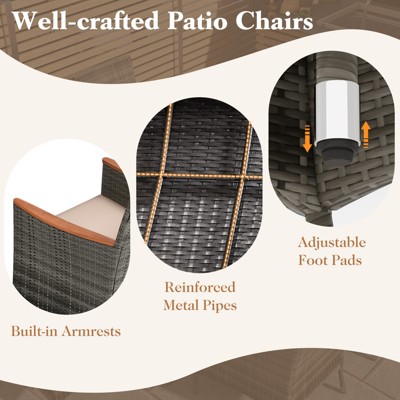 Gray 7-Piece Patio Rattan Dining Set with Acacia Wood Table