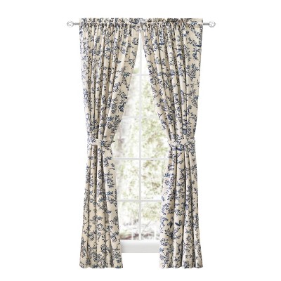 Indigo Floral Cotton Linen Light-Filtering Window Panels