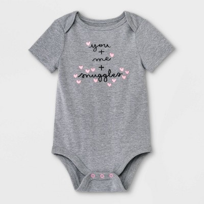 Image of Baby Girls' 'You + Me + Snuggles' Short Sleeve Bodysuit - Cat & Jack™ Gray 0-3M