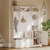 78.7" Tall Hall Tree with Bench and Shoe Storage, Modern Wood Entryway Bench with Coat Rack, 4 Hanging Hooks, 3 Open Compartments for Hallway, Mudroom - 4 of 4