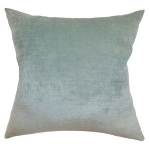 Aqua Velvet Square Throw Pillow (18"x18") - The Pillow Collection: Luxury Indoor Cushion, Feather Filled, Hand Washable - 1 of 3