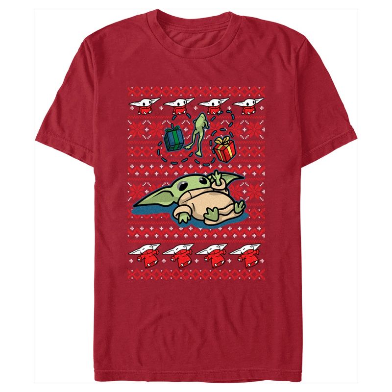 Men's Star Wars: The Mandalorian Christmas Grogu Sweater Print T-Shirt, 1 of 6