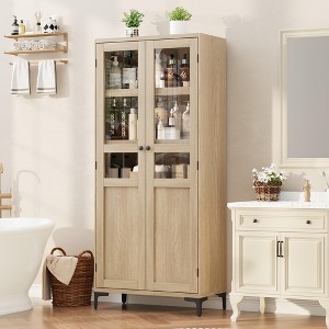 Jojoka 63" Tall Storage Cabinet with Glass Doors, 5 Tier Bathroom Cabinet with Adjustable Shelves for Kitchen, Dining Room, Bathroom - 1 of 4