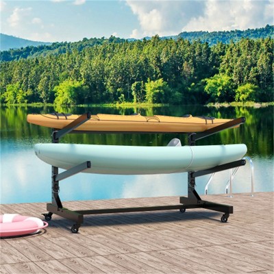 SKRAN 35.77" H Freestanding Kayak Storage Rack – Holds 2 Kayaks, Heavy-Duty Adjustable Stand with Lockable Wheels for Kayak, Canoe, SUP & Surfboard