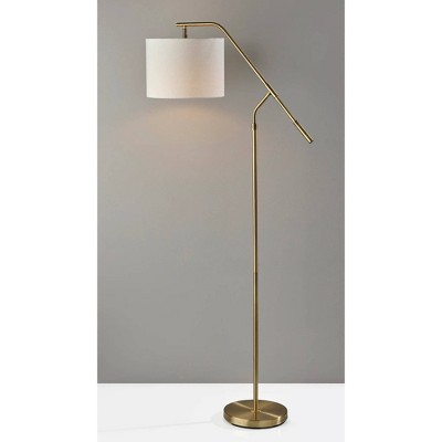 Antique Brass Adjustable Arc Floor Lamp with Linen Shade