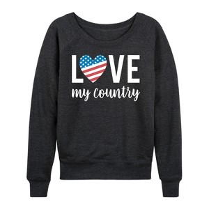 Women's - Instant Message - Love My Country Lightweight French Terry Wide Neck Long Sleeve Shirt - 1 of 4