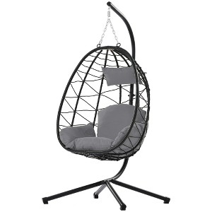 Infurnic Patio Swings, Hanging Egg Swing Chair with Stand and Soft Seat Cushions, Swinging Seat for Balcony Backyard Garden, Gray, 37.4"*37.4"*77" - 1 of 4