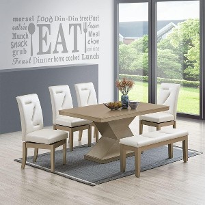 Kings Brand Furniture - Hillsdale Upholstered Dining Bench, White/Gold - 1 of 3