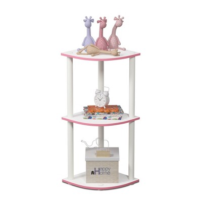 Pink and White 3-Tier Corner Wood Display Rack