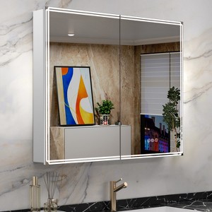 Alita Medicine Cabinet with Lights and Mirrors, Modern Bathroom Cabinet with 3-Mode Light, Anti-Fog, Dimmable, Memory Function, Outlet, Silver - 1 of 4