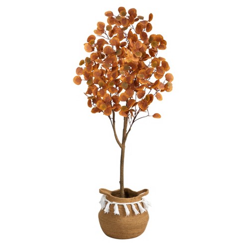 Nearly Natural 5-ft Artificial Autumn Eucalyptus Tree with Handmade Jute & Cotton Basket with Tassels - image 1 of 4