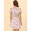 Allegra K Women's Cold Shoulder Smocked Waist Chiffon Floral Pattern Mini Dress - 3 of 4