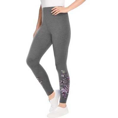 Woman Within Plus Size Petite Stretch Cotton Embroidered Legging