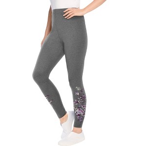 Woman Within Plus Size Petite Stretch Cotton Embroidered Legging - 1 of 4
