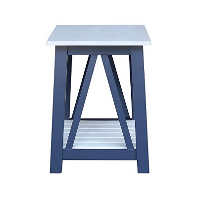 Surrey Solid Wood Rectangular End Table with Shelf - Antiqued Blue