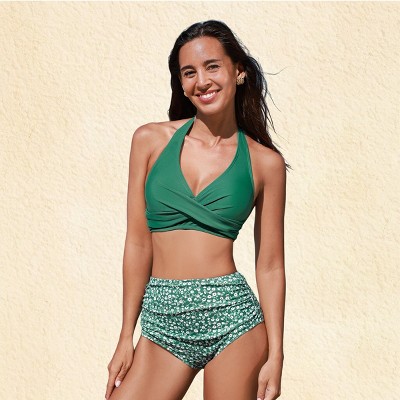 Women's Twist Bikini Top & Ditsy High-Rise Bottoms Swimwear Set - Cupshe