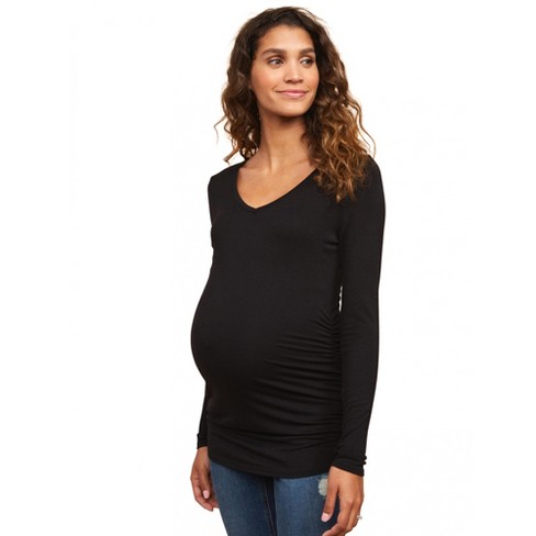 Long Sleeve Side Ruched Maternity T Shirt