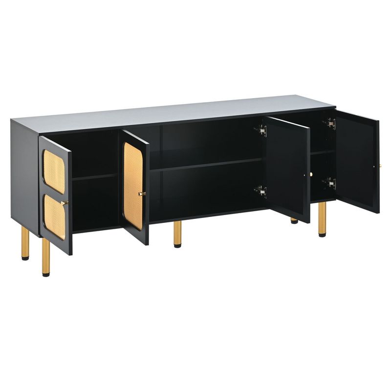 64.9" TV Stand with Rattan Doors, Fits TVs Up to 70", Woven Media Console Table with Gold Metal Base - ModernLuxe, 5 of 13