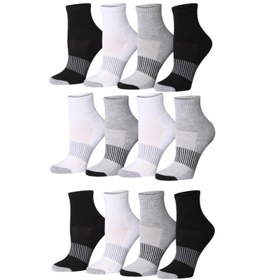 Tipi Toe Women's 12-Pairs Running & Athletic Sports Performance Monochrome Striped Checkered Patterned Ankle/Quarter Socks
