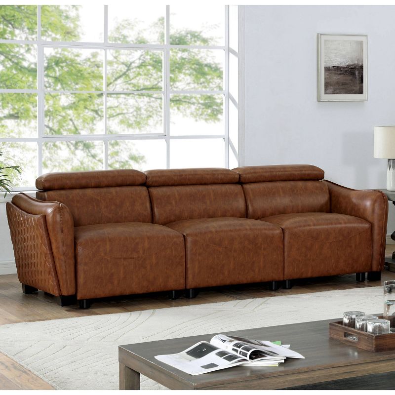 HOMES: Inside + Out 101.5&#34; Nightwhisper Mid Century Modern Sofa with Adjustable Headrest Brown, 3 of 11