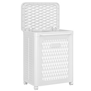 VECELO Laundry Hamper with Wheels & Lid, Plastic Laundry Basket with Handle, Rolling Laundry Bin for Laundry Room or Bathroom, White - 1 of 4