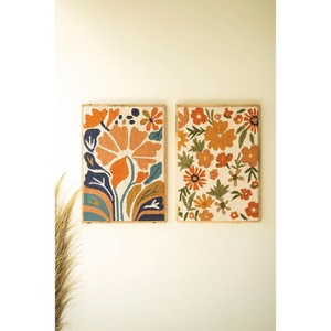 Wood Framed Hand Hooked Wall Art – Florals, 35" Tall, Yarn & Wood, Multicolor Finish, Set of Two By Kalalou - 1 of 2