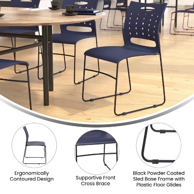 Navy Metal Ergonomic Stackable Chairs with Air-Vent Back, Set of 5