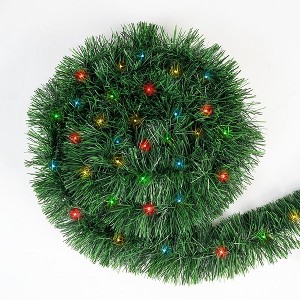 Swtroom 50 Ft Christmas Garland 100 LED Pre-lit Garland Green Artificial Pine Decorative Garland Xams Decor Multi-Color Lights - 1 of 4