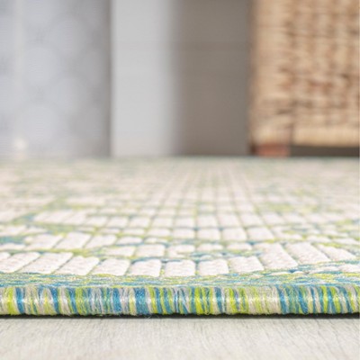 Vintage Filigree Cream/Green 5' Square Indoor/Outdoor Synthetic Rug
