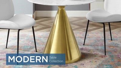48" White Marble and Gold Pedestal Dining Table