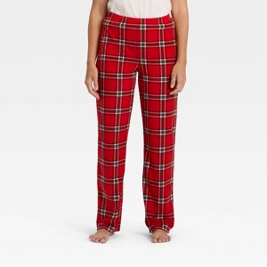 Women's Plaid Microfleece Holiday Matching Family Pajama Pants - Wondershop™ Red - 1 of 4