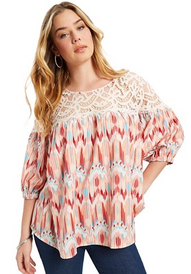 Haut Femme Grande Taille (2X) - Couleur Ombré Rose/blanc, Détails Crochet, Occasion Très Bon état