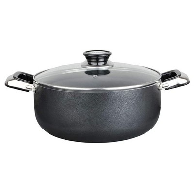 Alpine Cuisine 5 Quart Aluminum Non-Stick Dutch Oven Pot with Tempered Glass Lid and Carrying Handles for Sauces, Stews, and More, Black
