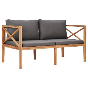 vidaXL Patio Bench Dark grey and teak Teak wood and polyester 2-Seater - 1 of 4