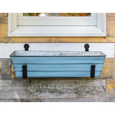 Small Blue Galvanized Metal Wall-Mounted Planter Box