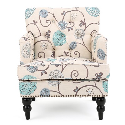 Vynxaria Contemporary Club Chair Button-Tufted Diamond Stitch, Nailhead Accents, Turned Birch Wood Legs, 28"W×31.75"D×35"H