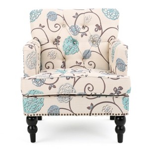 Vynxaria Contemporary Club Chair Button-Tufted Diamond Stitch, Nailhead Accents, Turned Birch Wood Legs, 28"W×31.75"D×35"H - 1 of 4