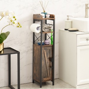 VECELO Bathroom Storage Cabinet Open Shelves Bathroom Organizer Rack with Toilet Paper Holder and Door - 1 of 4