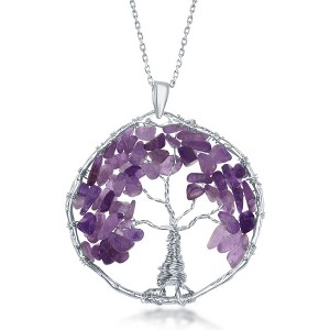 Bella Silver Sterling Silver Amethyst Beads Tree of Life 18" Pendant Necklace - Purple - 1 of 2