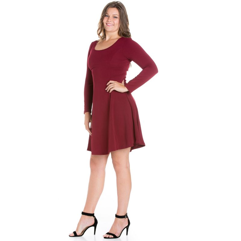 24seven Comfort Apparel Long Sleeve Knee Length Plus Size Skater Dress, 2 of 5