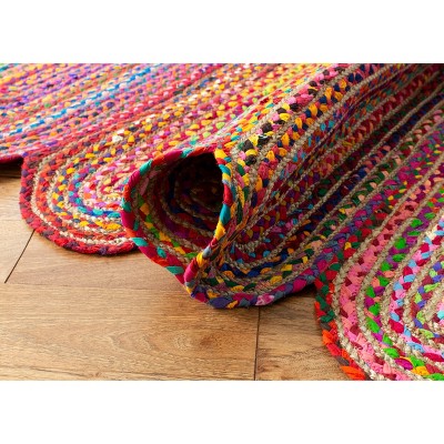 Handwoven Red and Multicolor Cotton Rectangular Area Rug, 6' x 9'