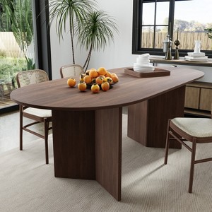 SpassWay 30"H Oval Wood Dining Table Kitchen Table Conference Table with Double Pedestal - 1 of 4