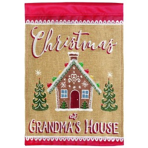 Grandma's House Holiday Red and Tan 13 X 19 Burlap Outdoor Hanging Garden Flag - 1 of 2