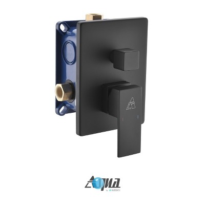 KubeBath Aqua Piazza by KubeBath 3-Way Rough-In Valve With Cover Plate, Handle and Diverter - Matte Black Finish