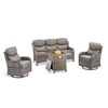 4 Piece Patio Furniture Set with Fire Pit Table, 2 x Swivel Rocker Chair, 1 x 3-Seat Sofa, 5 Seats Outdoor Conversation Set for Lawn Garden Backyard - 2 of 4