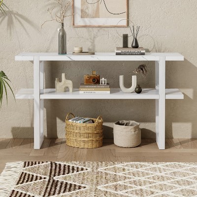 NicBex Retro Elegant Console Table,Narrow Entryway Table with Marble-Effect Top & Open Shelf,Foyer Tables for Entryway,Hallway,Living Room