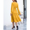 Women's Casual Wrap V Neck Midi Dress Long Sleeve Smocked Waist Tiered A Line Pleated Flowy Long Dress - 3 of 4