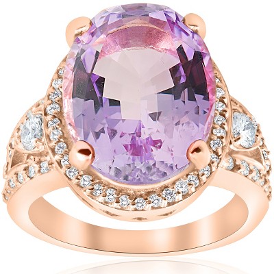 Pompeii3 9 1/2ct Oval Amethyst Vintage Halo Diamond Ring 14k Rose Gold